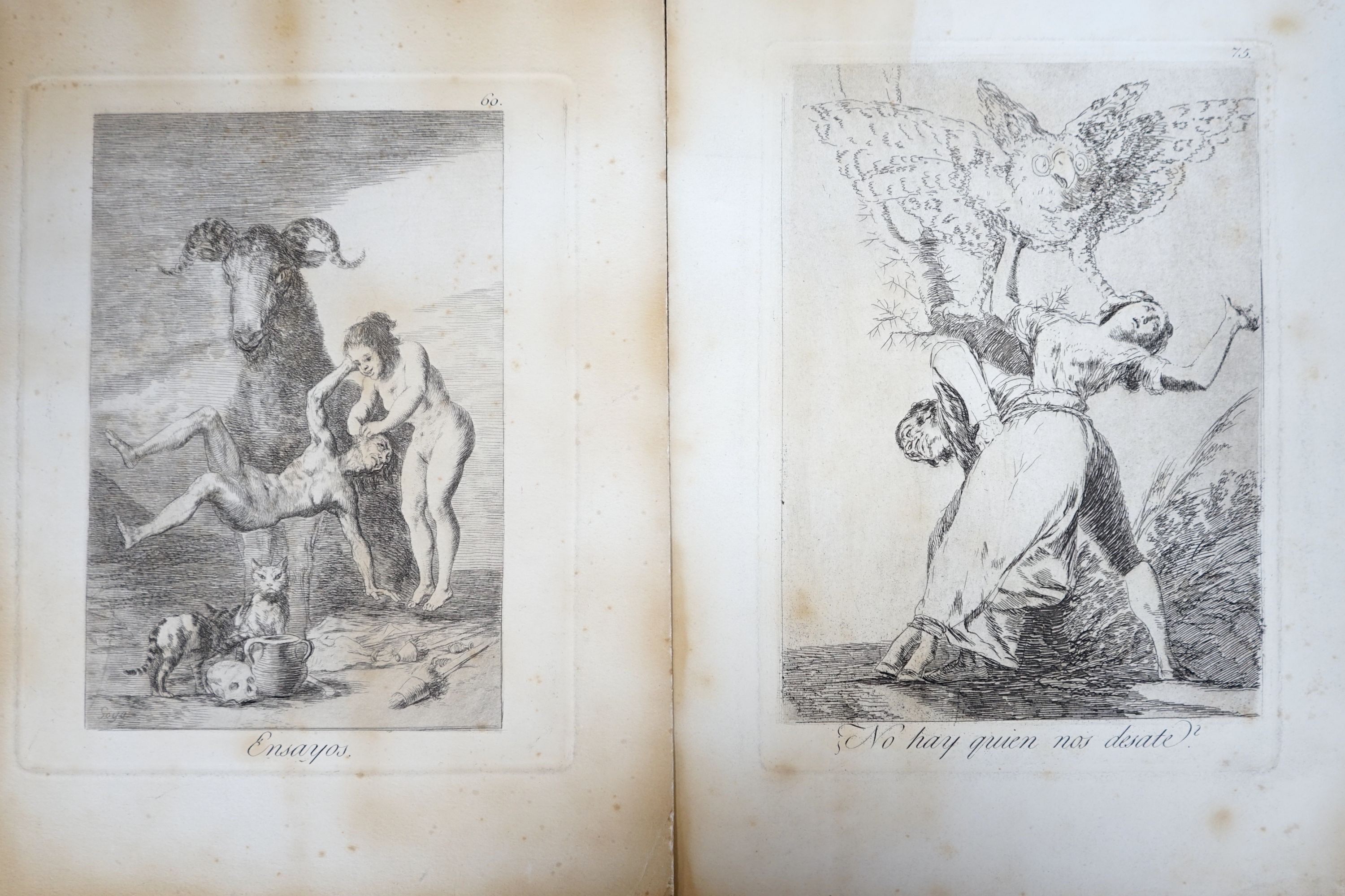 After Goya, two engravings, 'Ensayos' and 'No Hay Quien Nos Desate', numbered 60 and 75, overall 29 x 21cm, unframed